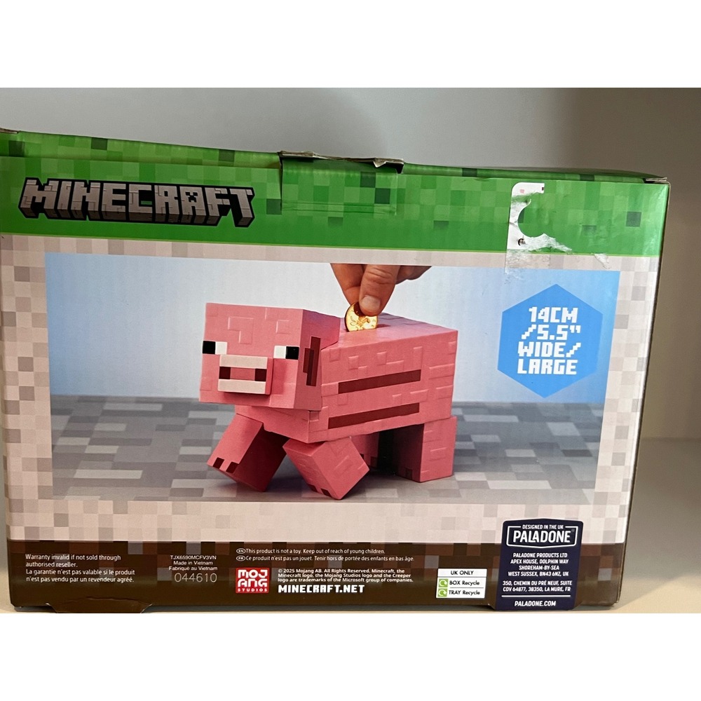 Minecraft Pig Money Box Paladone Coin Buddies Pink Piggy Bank 5.5 Inch Wide NEW